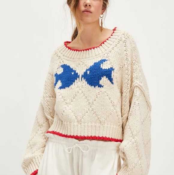 Free People Saltwater Fish Cable Knit Sweater NWT Medium - Picture 2 of 6